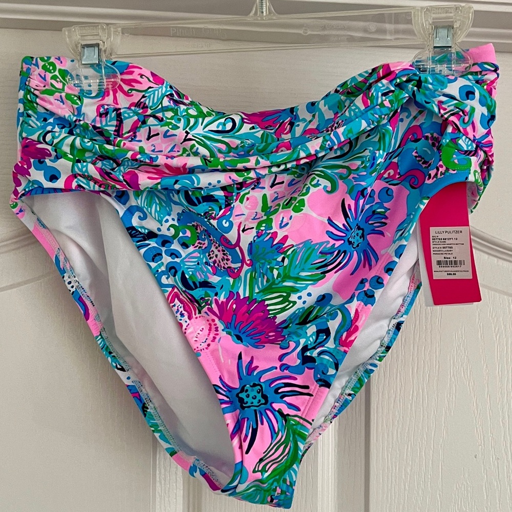 NWT Lilly Pulitzer Yarrow High-Waisted Bikini Bottom in size 12